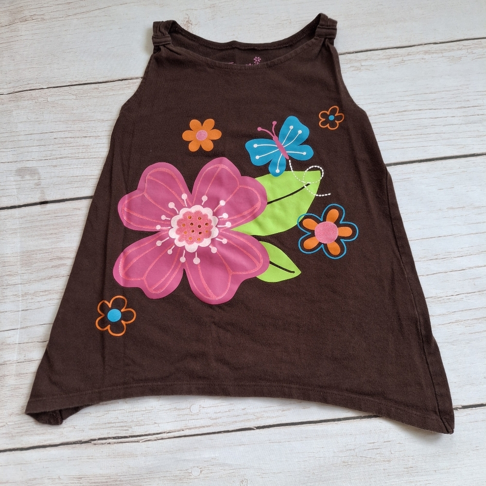 Tangerine 3T Brown Tank Top With Floral And Butterfly Print